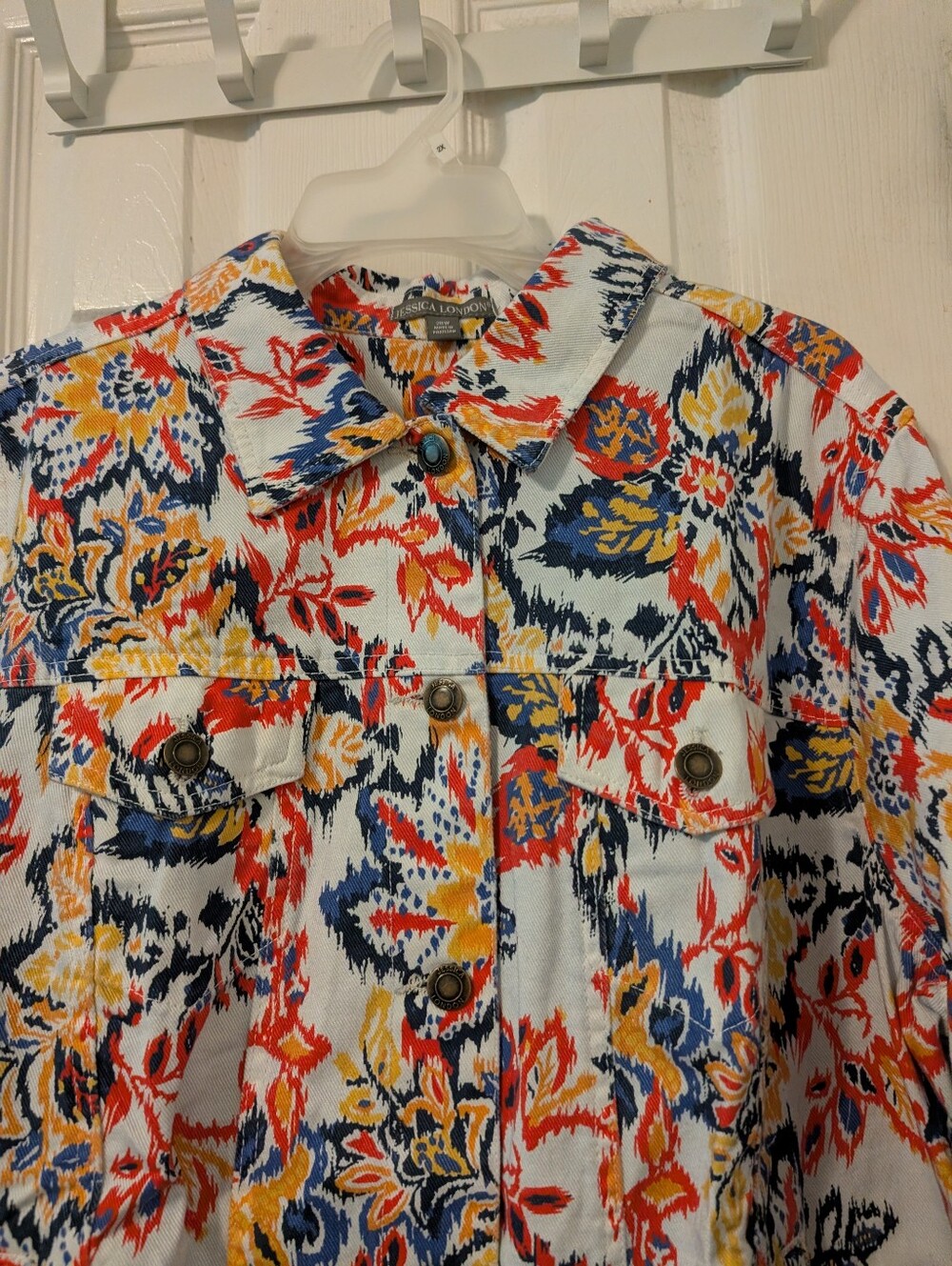 Jessica London Women’s 20W Floral Print Cotton Denim Jacket Multicolor Boho - Picture 3 of 8